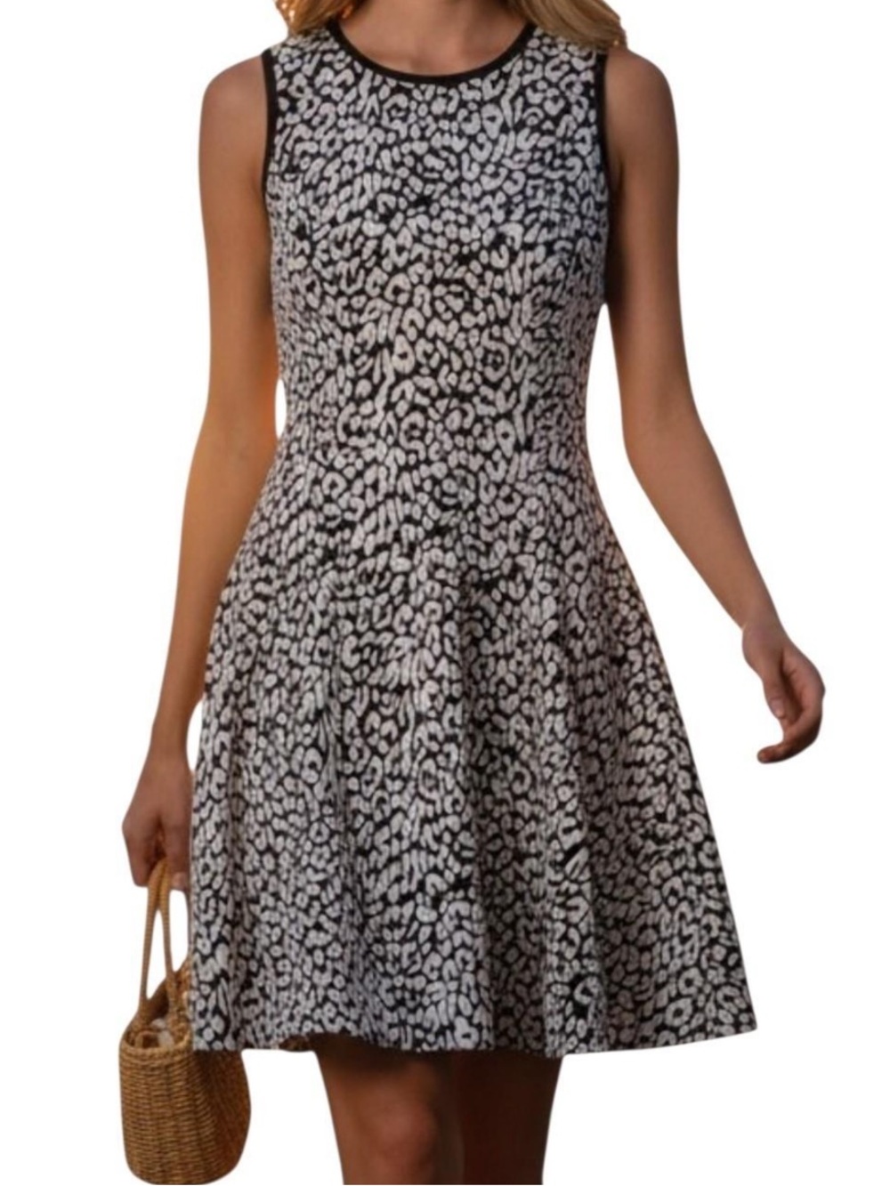 kate spade Black and White Leopard Print Fit-and-Flare Dress